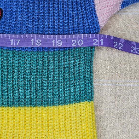 Rainbow Stripe Applique Heart Boring V-Neck Long Sleeve Knit Cardigan Sweater - Picture 8 of 10